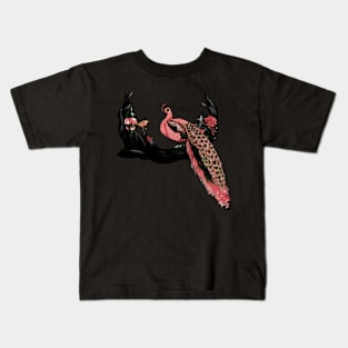 Wonderful peracock with little bird and rose Kids T-Shirt